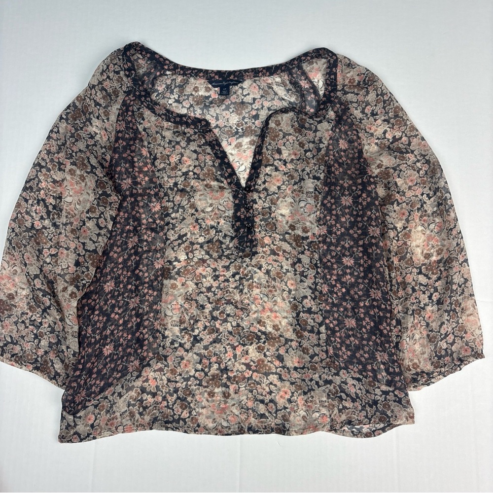 American Eagle Outfitters Women’s Small Shirt Sheer Floral Lightweight Polyester